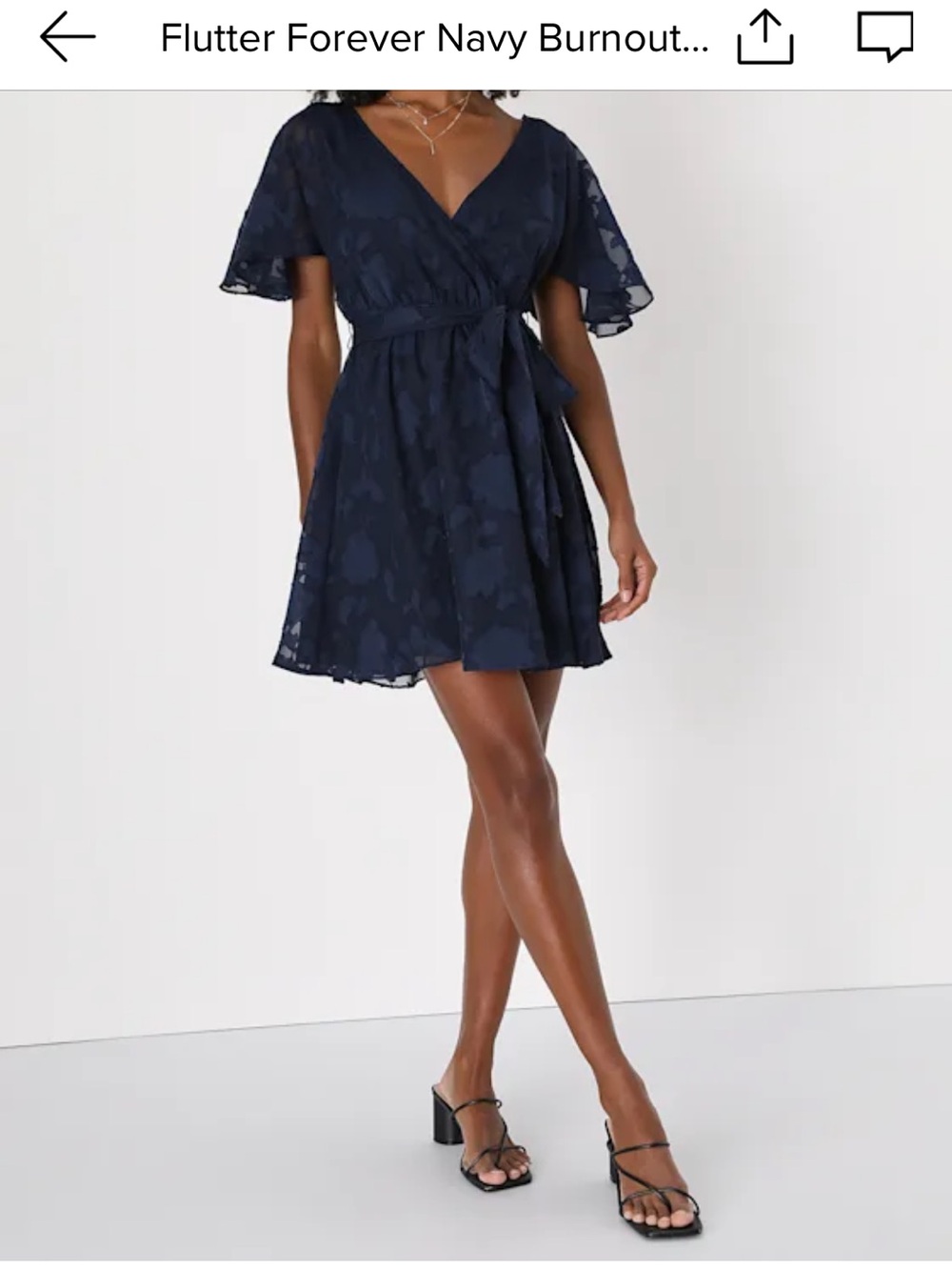 Lulus Flutter Forever Navy Burnout Jacquard Flutter Sleeve Mini Dress
